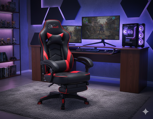 Rowan Gaming Chair Black-Red with Footrest