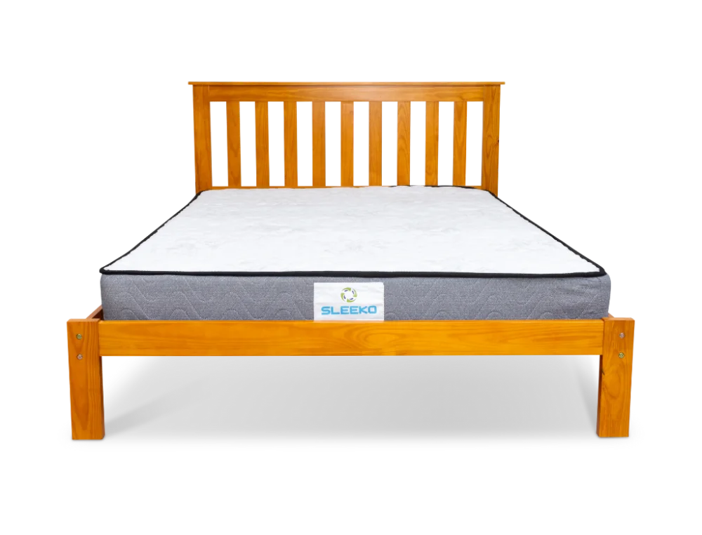 NestHeaven Bed Frame Honey + Sleeko Bonnel Spring Mattress Furniture