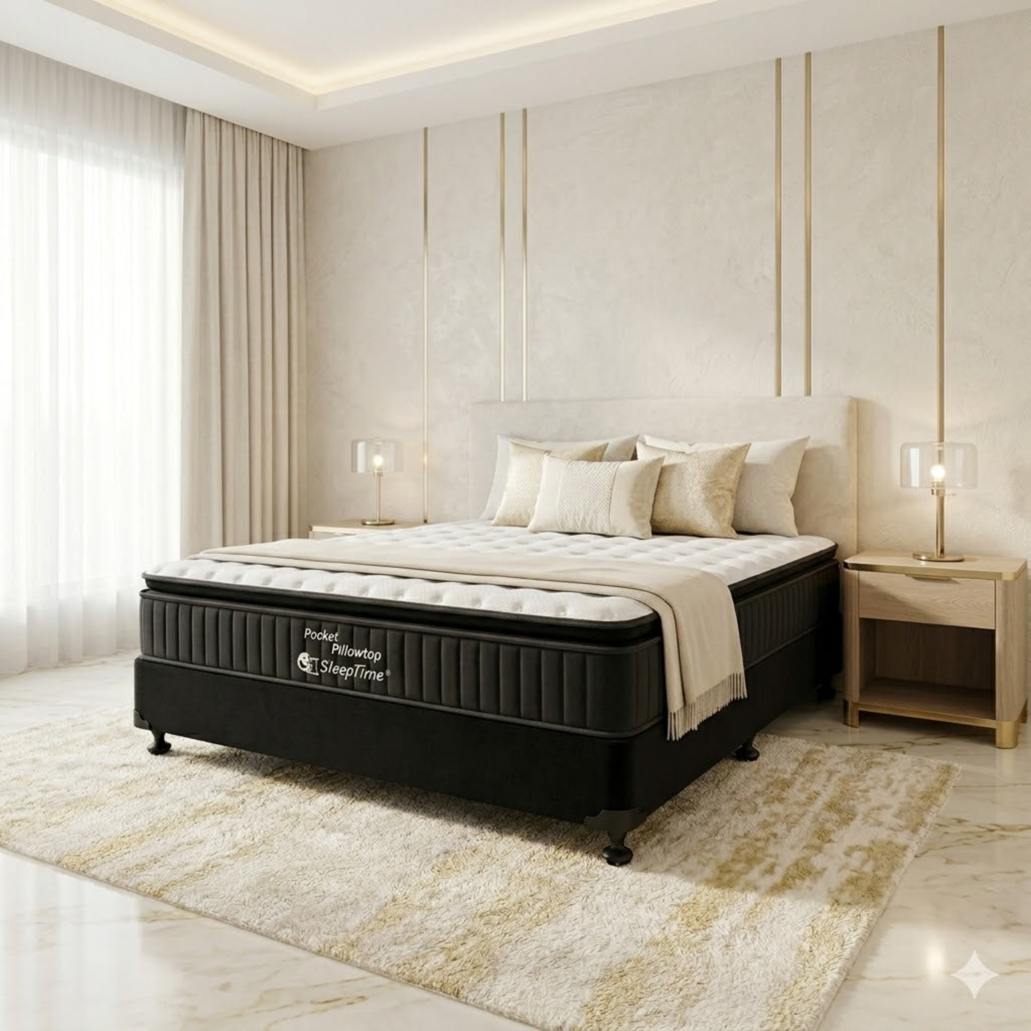 Flexi Bed Base in a Box-Black Velvet+ SleepTime Pocket Pillowtop Mattress