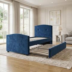 DriftEase Single Trundler Bed Frame Velvet Blue