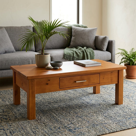Natural One Drawer Wooden Coffee Table - lifestyle