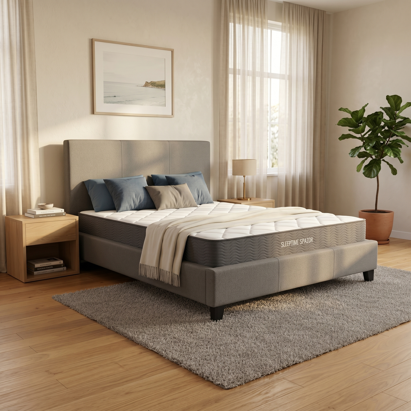 Sleeptime  Bed Frame Linen Grey + Sleeptime Spazor Pocket Spring Mattress - lifestyle