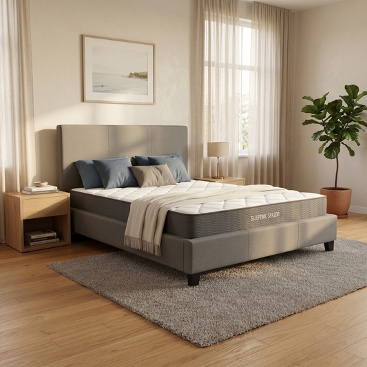 Sleeptime  Bed Frame Linen Grey + Sleeptime Spazor Pocket Spring Mattress - lifestyle