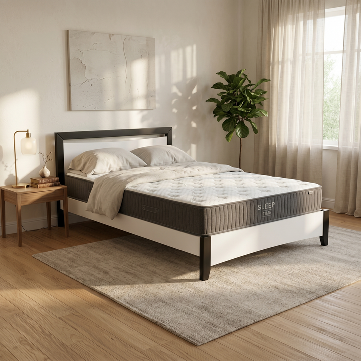 Maverick Bed Frame (Black/White) +  SleepTime X-Firm Mattress Queen - lifestyle