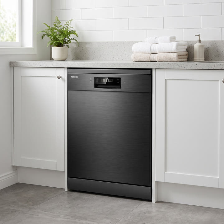 Toshiba DW-15F3(BS)-NZ dishwasher Black With Auto Open & UV light lifestyle