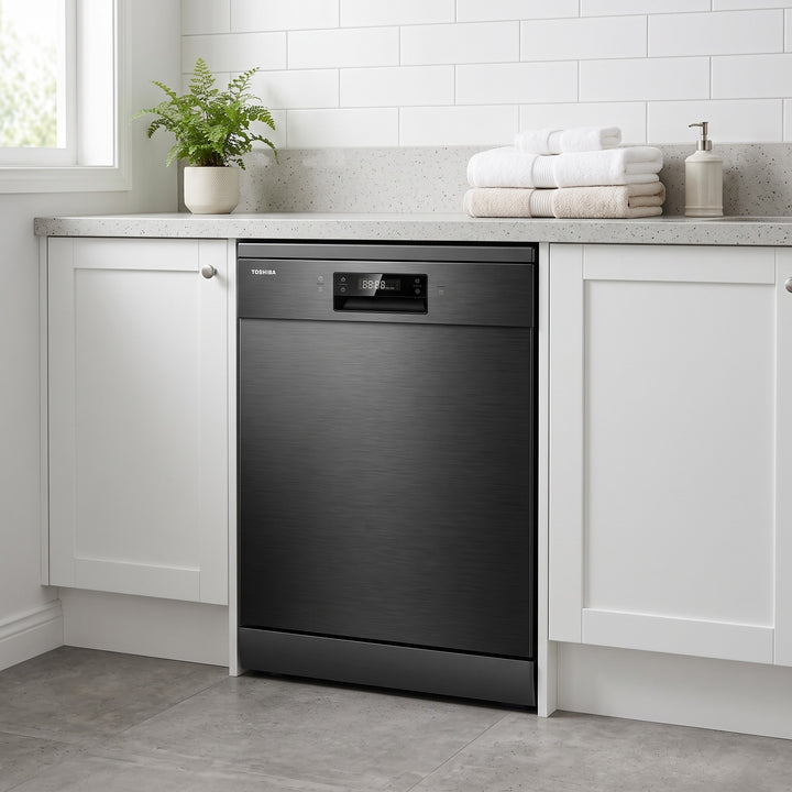 Toshiba DW-15F3(BS)-NZ dishwasher Black With Auto Open & UV light lifestyle