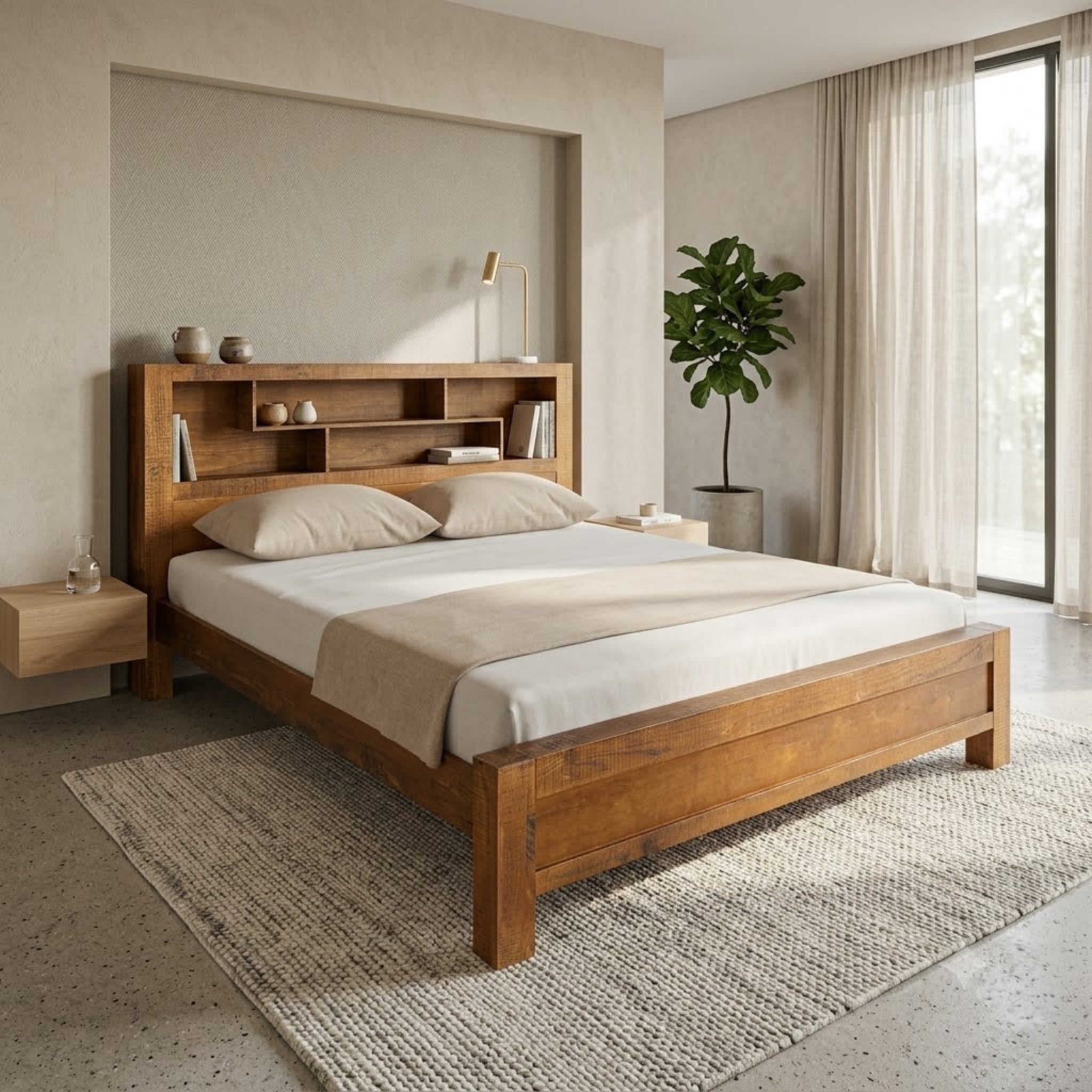 Oakwood Bed with Bookcase