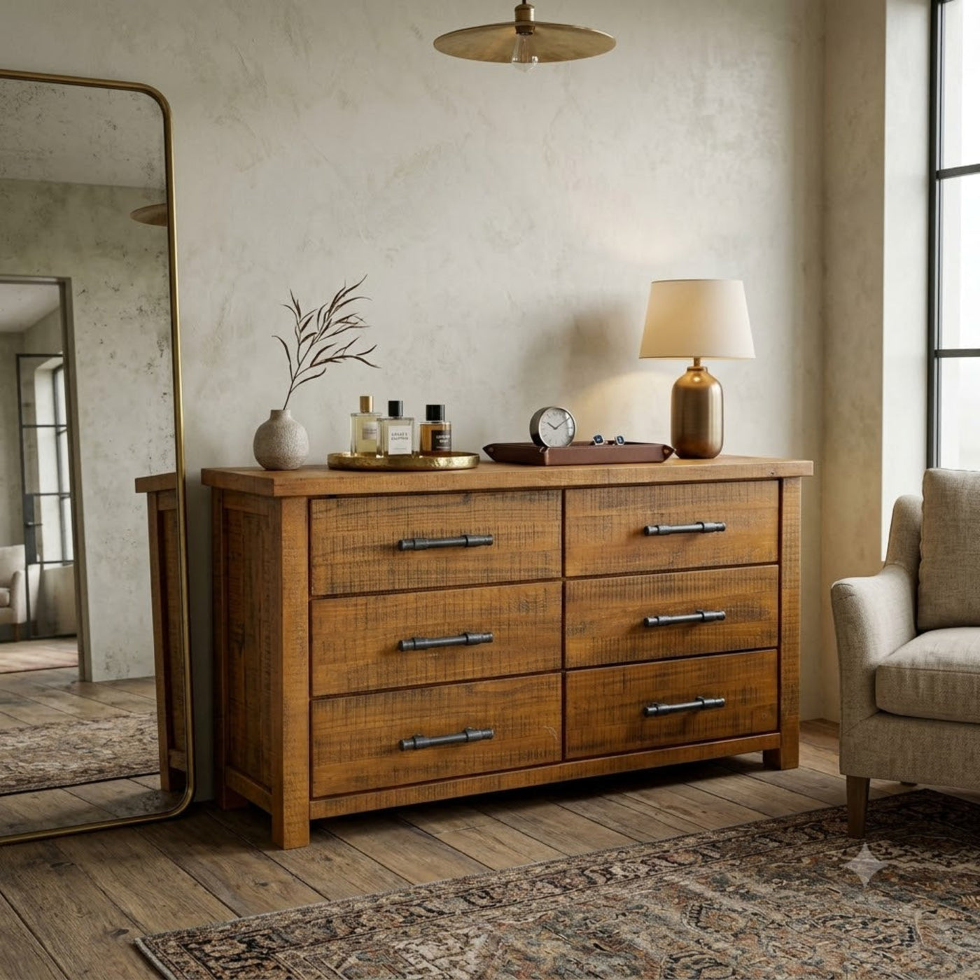 Oakwood 6 Drw Dresser / Mirror