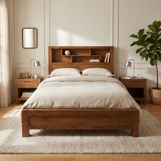 Oakwood Bed with Bookcase - lifestyle
