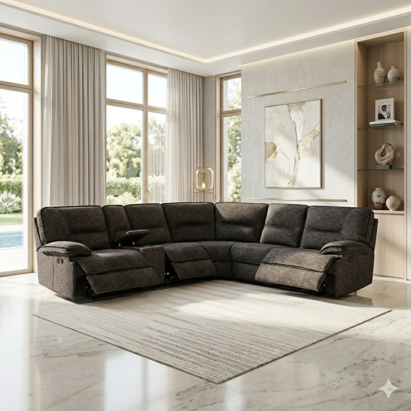 Maryland Fabric Sectional Corner Dark Grey | Furniture World NZ