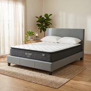 Sleeptime Bed Frame Linen Grey + SleepTime Medium Mattress Queen - lifestyle