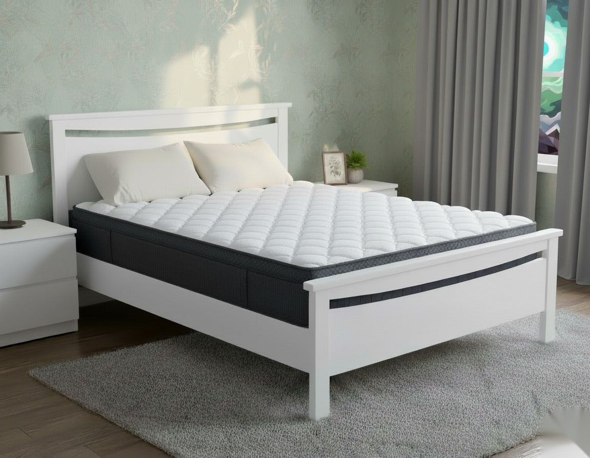 Medallion Bed Frame (White) +SleepTime Medium Mattress Queen | Furniture World Auckland