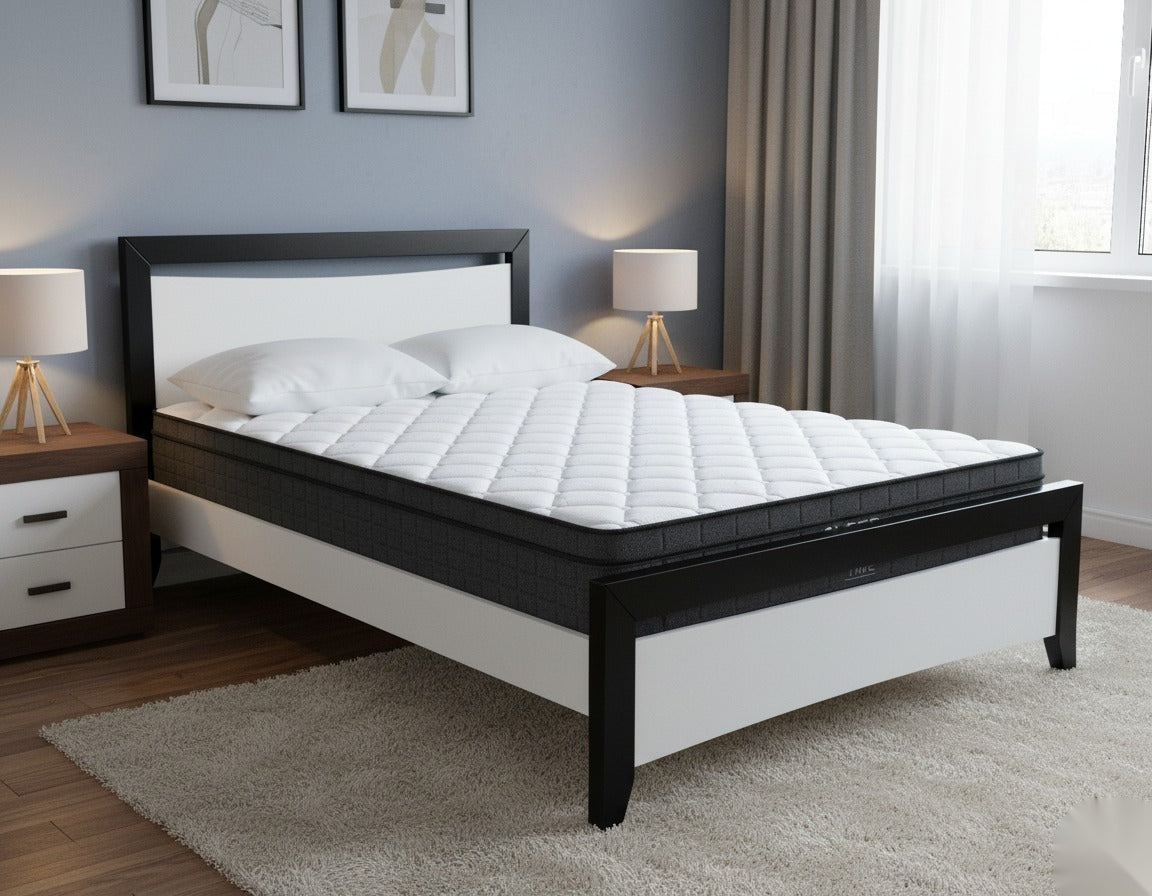 Maverick Bed Frame (Black/White) + SleepTime Ultra Mattress Queen | Furniture World Auckland