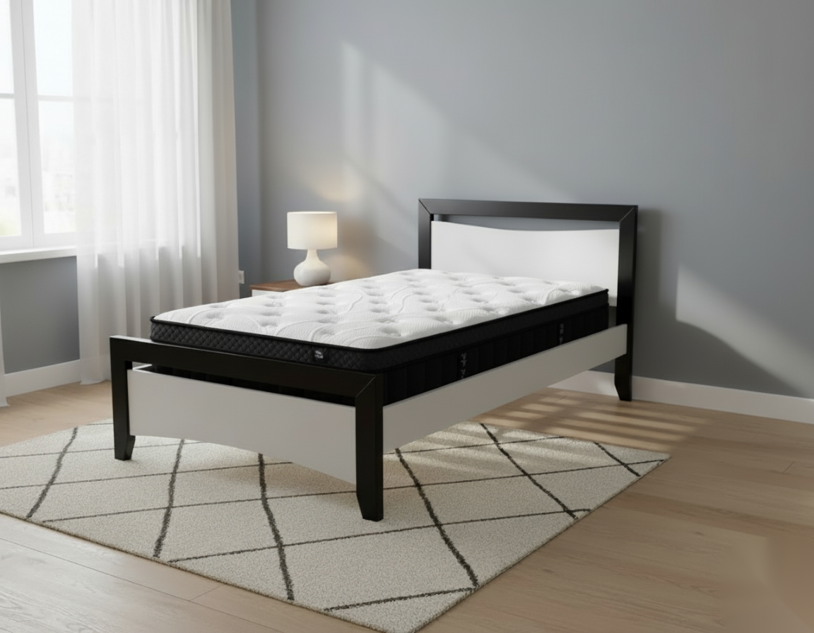 Maverick Bed Frame (Black/White) + Sleepmax PP Pro Mattress | Furniture World Auckland