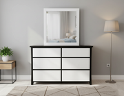 Maverick 6 Drw Dresser / Mirror (Black/White) | Furniture World Auckland