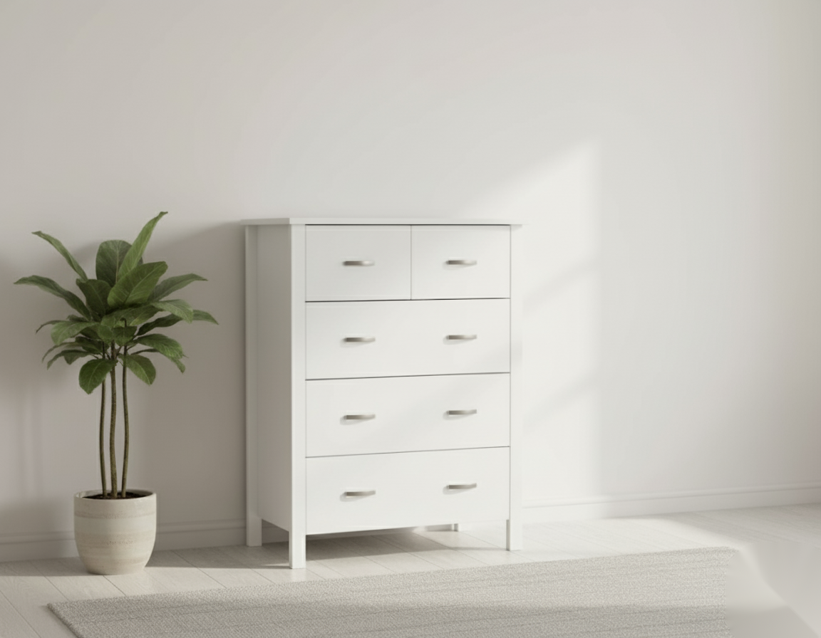 Medallion 5 Drw Tallboy (White) | Furniture World Auckland