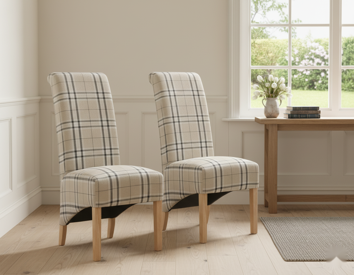 The Grand Checkered Chairs 2 Pcs Set - Detail View | Furniture World NZ