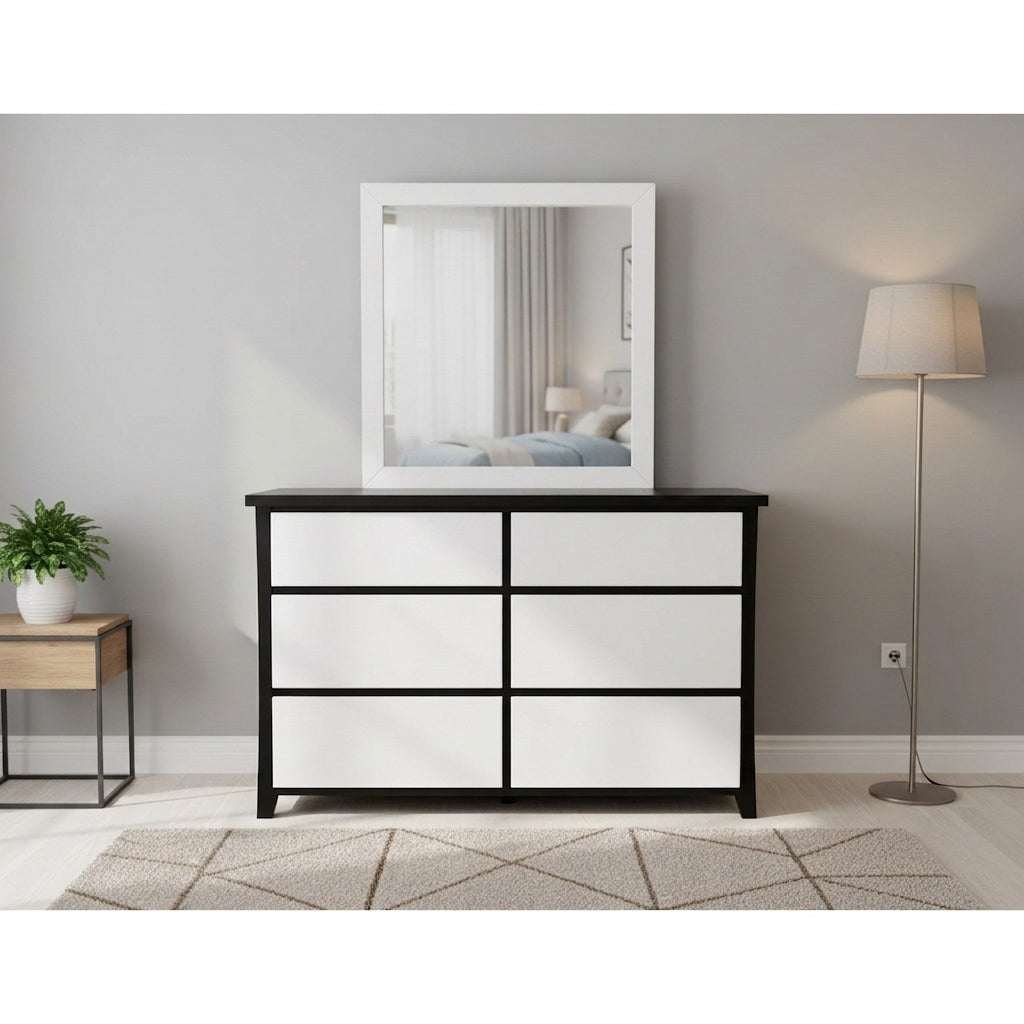 Maverick 6 Drw Dresser / Mirror (Black/White) - Image 4 | Furniture World NZ