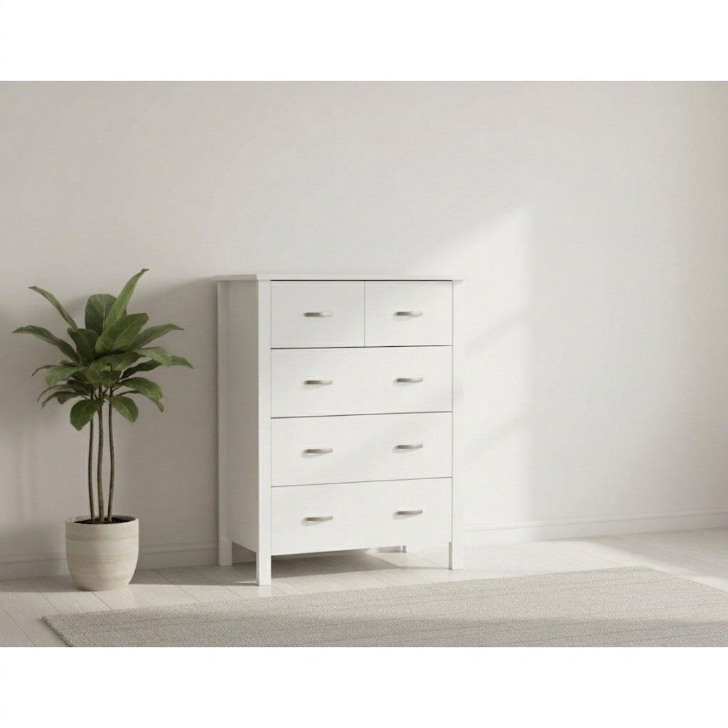 Medallion 5 Drw Tallboy (White) - Image 4 | Furniture World NZ