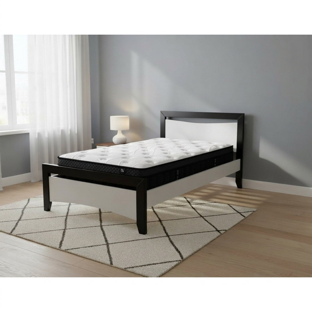 Maverick Bed Frame (Black/White) + Sleepmax PP Pro Mattress - Detail View | Furniture World NZ