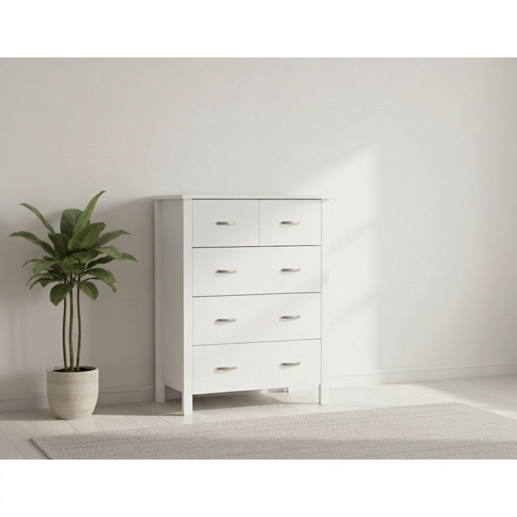 Medallion 5 Drw Tallboy (White) - Detail View | Furniture World NZ