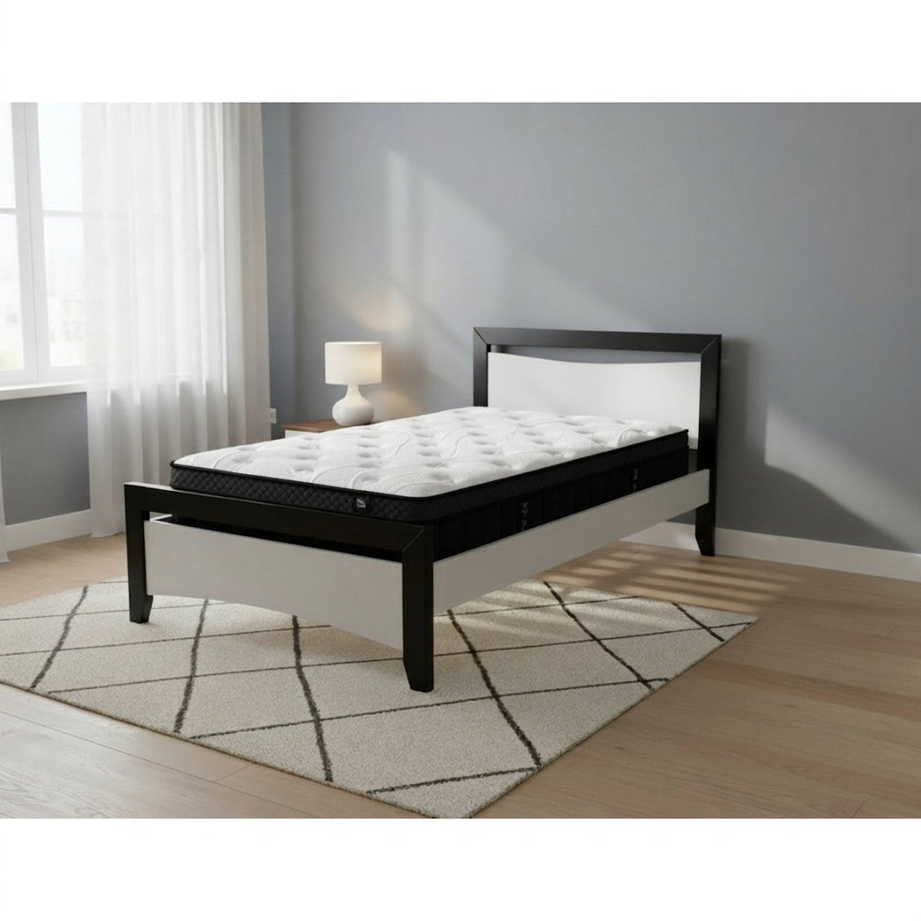 Maverick Bed Frame (Black/White) + Sleepmax PP Pro Mattress - Side View | Furniture World NZ