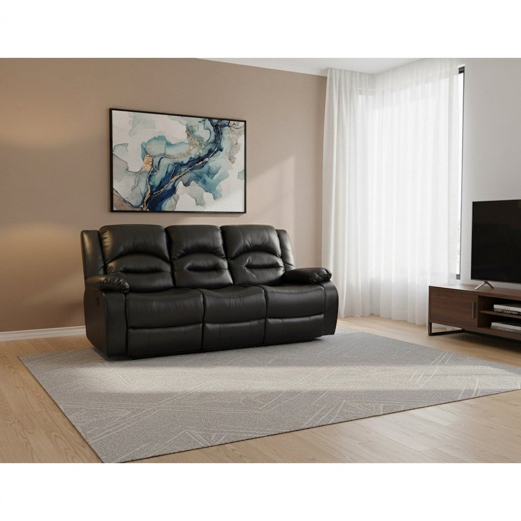 Heaven 3 Seater Recliner Black - Side View | Furniture World NZ
