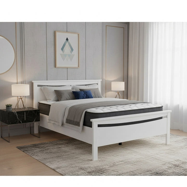 Medallion Bed Frame (White) +Sleeptime Pocket  Pillow Top Mattress