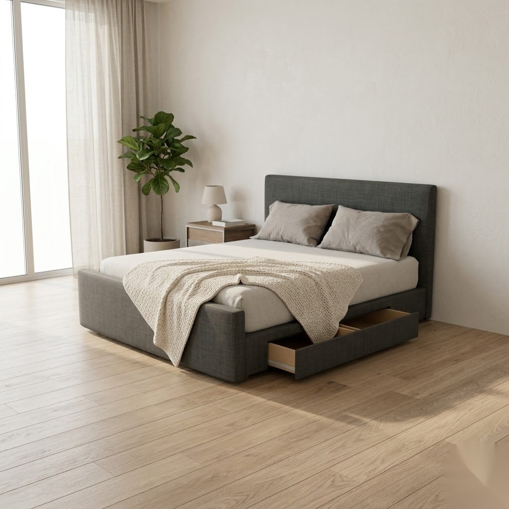 NZ Made Aura Plus Bed Frame With Drawers - Side View | Furniture World NZ