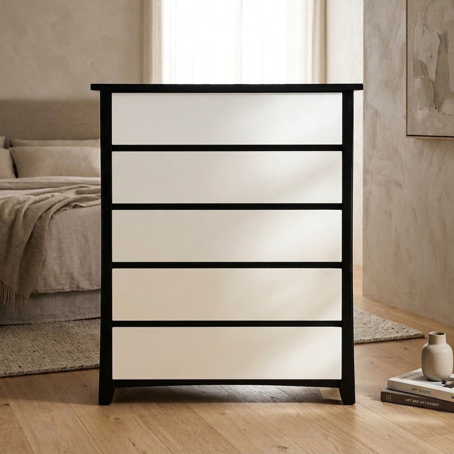 Maverick 5 Drw Tallboy (Black/White) - lifestyle