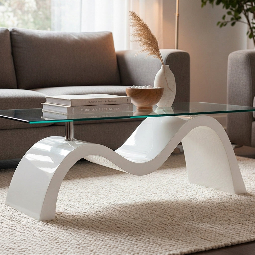 Wave Glasstop Coffee Table White
