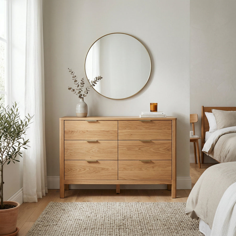 Oakwood 6 Drw Dresser Draft | Furniture World NZ