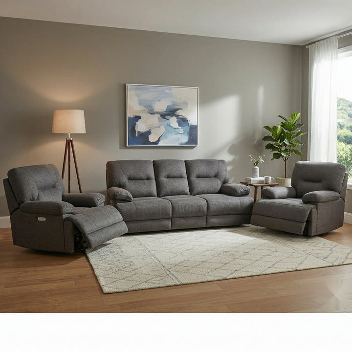 Maryland Fabric Recliner Power Suite With USB (DARK GREY)
