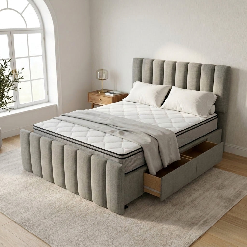 NZ Made Wave Bed Frame With Drawers + Bliss Max Medium Mattress | Furniture World NZ
