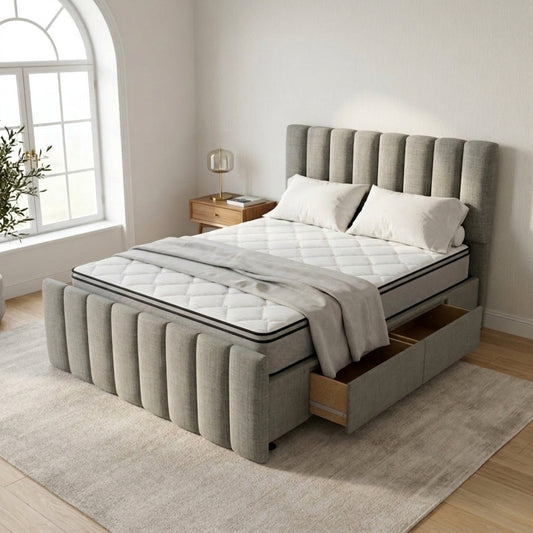 NZ Made Wave Bed Frame With Drawers + Bliss Max Medium Mattress | Furniture World NZ