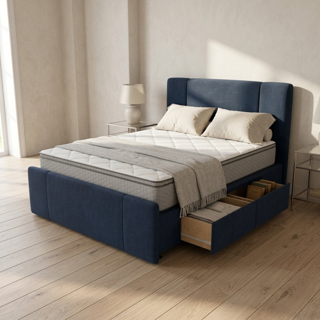NZ Made Crest Bed Frame With Drawers + Bliss Max Medium Mattress | Furniture World NZ