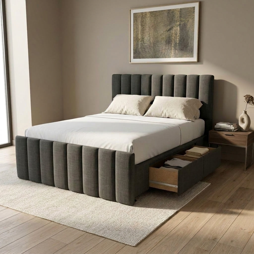 NZ Made Wave Bed Frame With Drawers - Detail View | Furniture World NZ