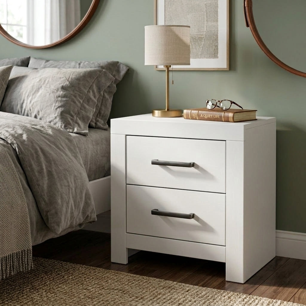 Oria 2 Drawer Bedside – Acacia/Pure White | Furniture World NZ