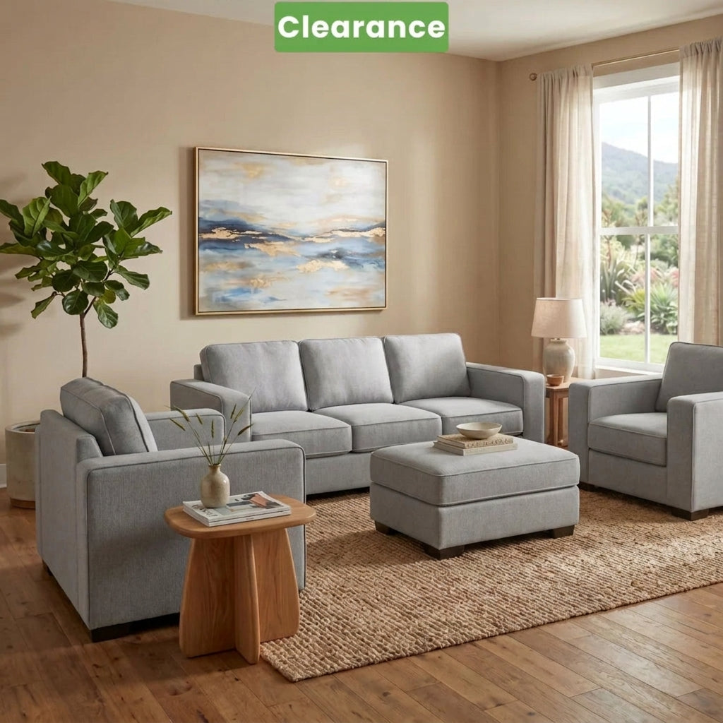 Kiwi Comfort NZ Made Lounge Suites 3 + 2 + 1 seater + Ottoman - Floor Model - Sofas & Couches