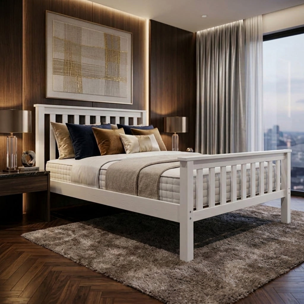 Jamie Hi End Bed Frame - White | Furniture World NZ