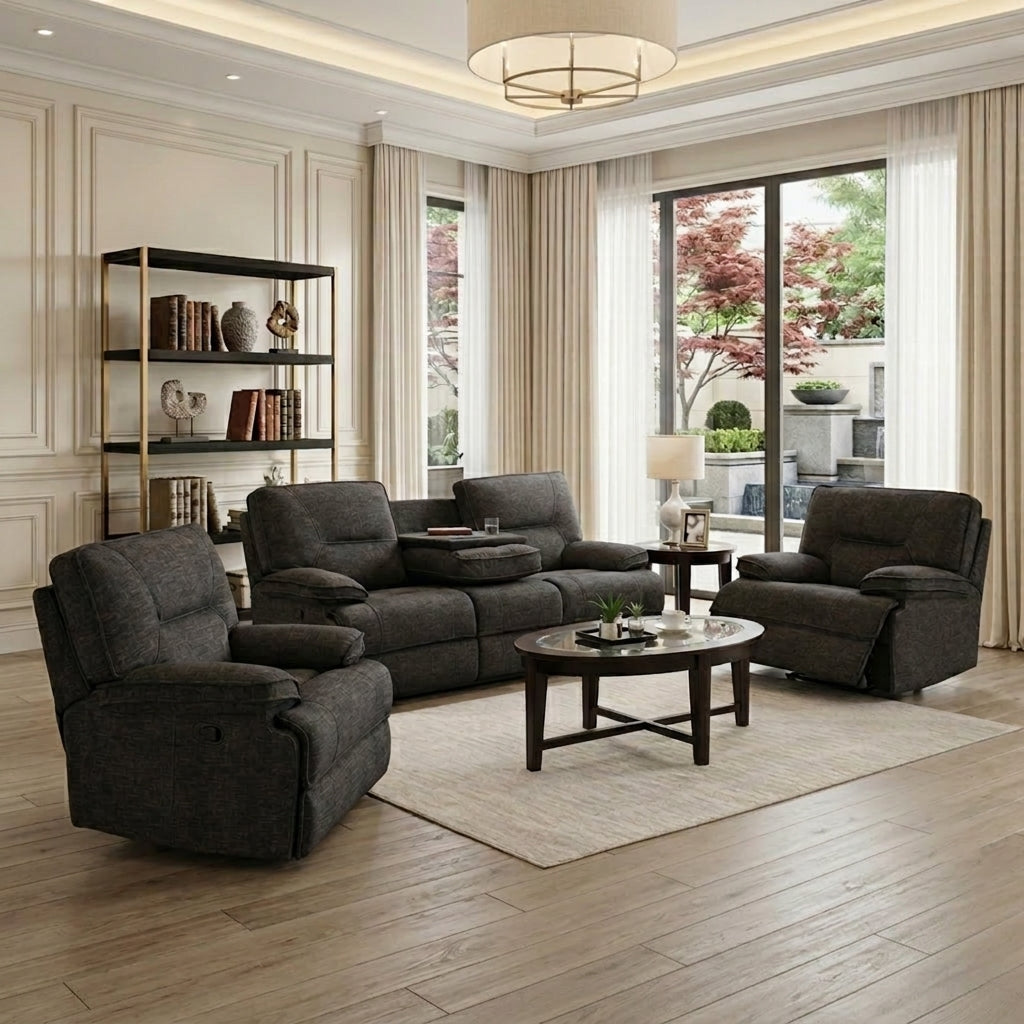 Maryland Fabric 3RR Recliner Dark Grey - Side View | Furniture World NZ