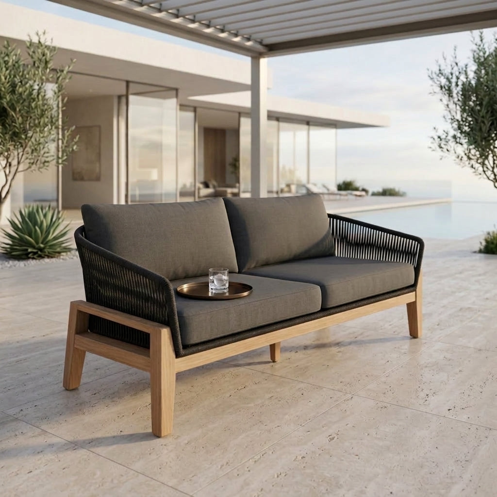 Nexus Outdoor 3S Sofa With Cover – Black + Charcoal | Furniture World NZ