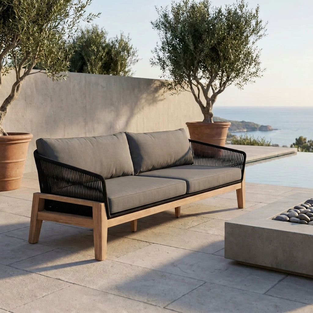 Nexus Outdoor 4 Seater Sofa With Cover - Black + Charcoal | Furniture World NZ