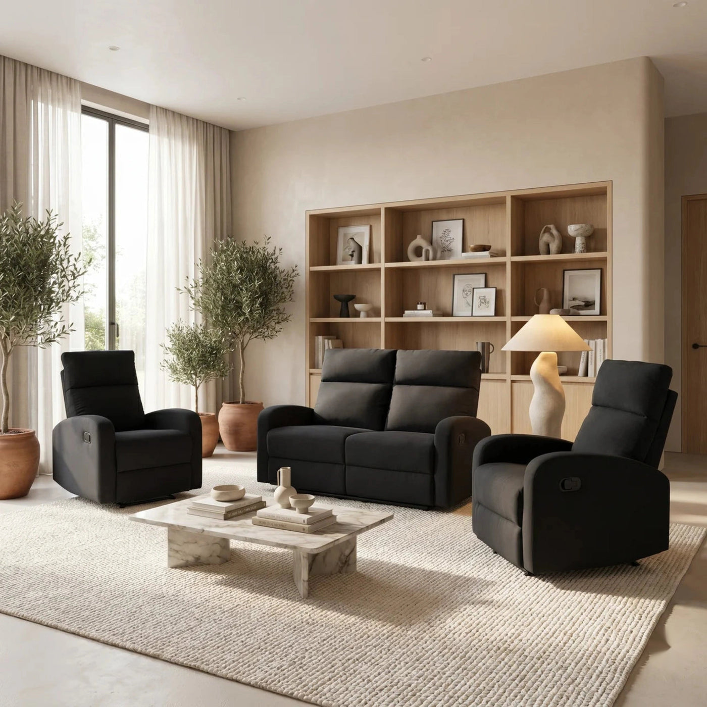 SupreCoz 2RR + R + R Recliner Suite Black | Furniture World NZ