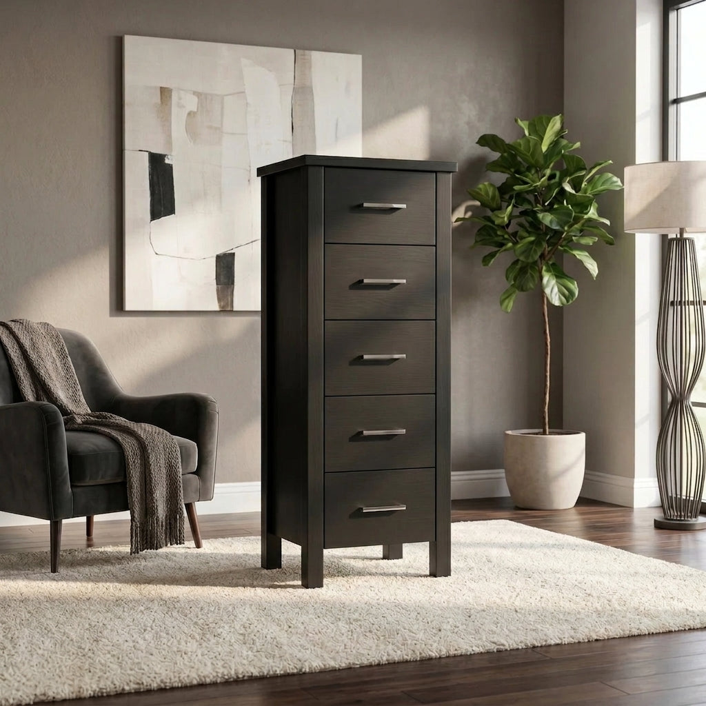 Bella 5 Drw Slimboy Black | Furniture World NZ