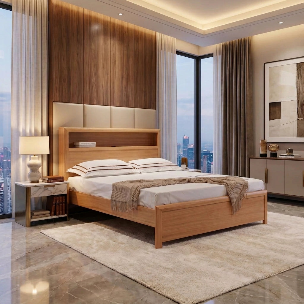 Copeland Queen Bed With Bookcase+USB Socket+ LED light | Furniture World NZ