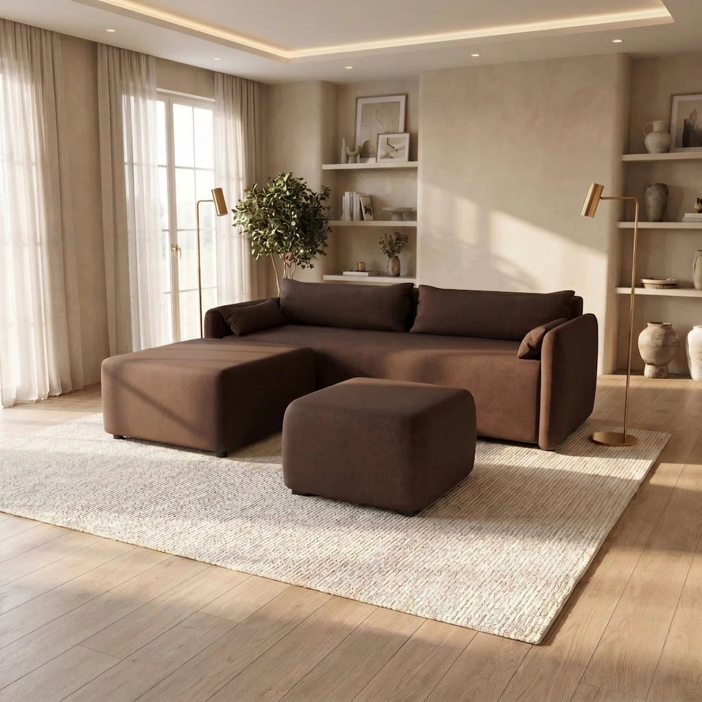 NZ Made Deseo 3 Seater With Chaise Corner Sofa - Side View | Furniture World NZ