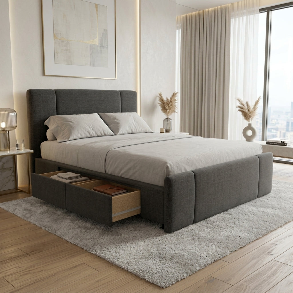 NZ Made Crest Bed Frame With Drawers