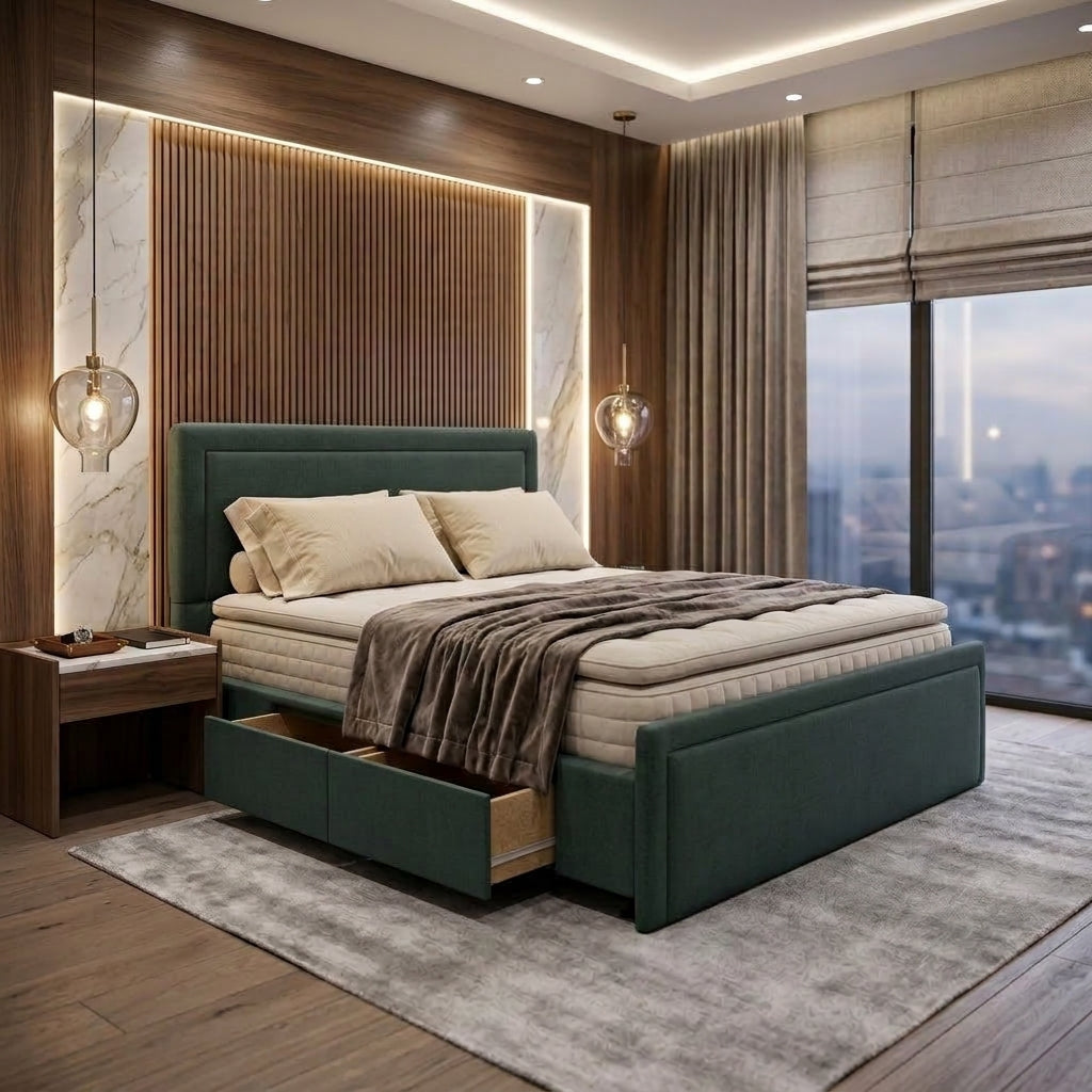 NZ Made Amber Bed Frame With Drawers