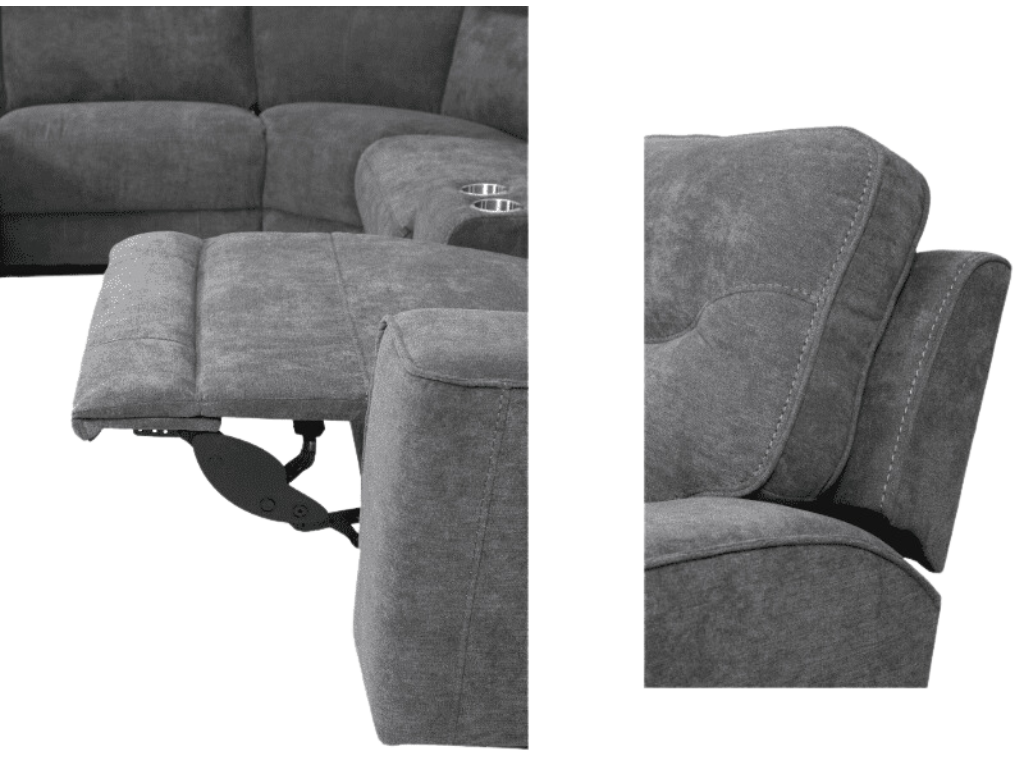 Plushy 6 Piece Corner Lounge Suite with Recliner Gun Metal Grey